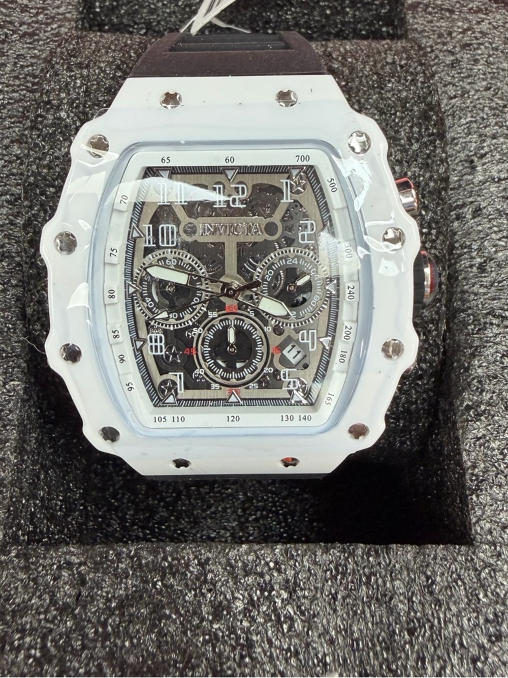 Invicta White and Black Skeleton Chronograph Watch